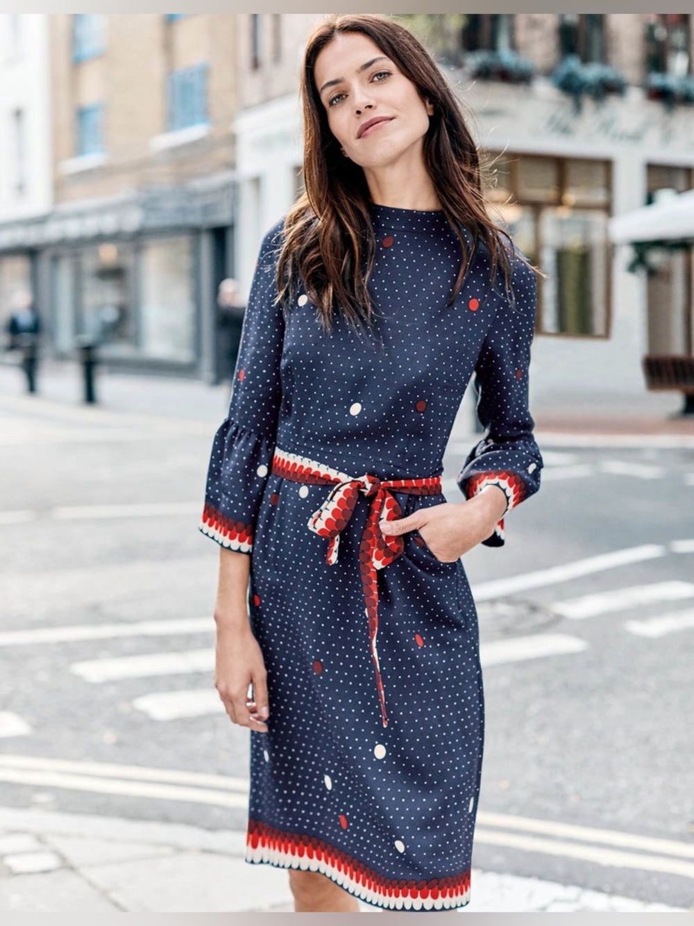 Boden 6 Blue Red & White Polka Dot Dress